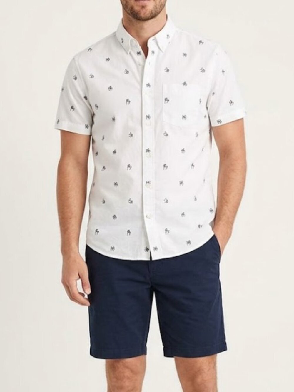 American Eagle Button Down Shirt Size S White Print Short Sleeve Casual